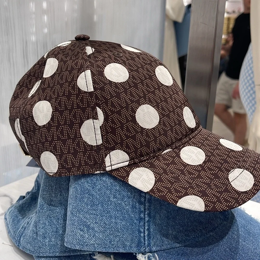 Michael Kors Women's Baseball Cap Hat Adjustable OS Chocolate BROWN DOTS NWT
